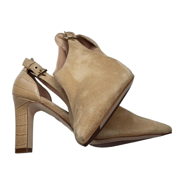 Cole Haan | Tan Genuine Suede Leather Pointed Toe Heeled Booties Women's 6.5 - Picture 5 of 12